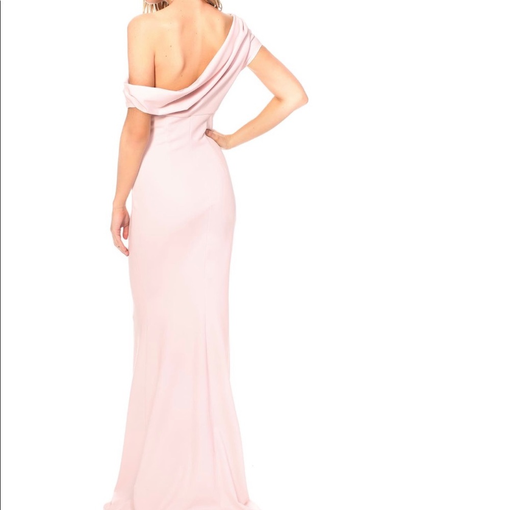 Katie May off the shoulder gown in the color: BLUSH size: M